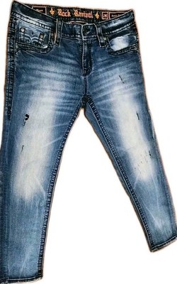 ROCK REVIVAL Jeans Women's 29x25 Moon Ankle Skinny Blue Denim Pants Fleur-De-lis