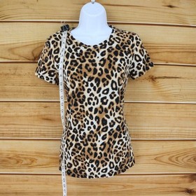 Victoria's Secret PINK Shirt Womens XS Brown Leopard Print Cotton Short Sleeve
