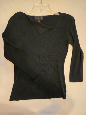 Finity Studio Womens Knit Pullover Top Petite PL 3/4 Sleeve Asymmetrical Neck
