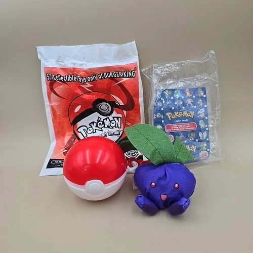 Burger King Pokemon Oddish Plush Toy WITH POKEBALL Stuffed Animal 1999 Vintage