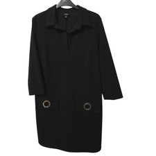 MSK Womens Black Shift Dress 3/4 Sleeve Grommet Pocket Collared Size Medium