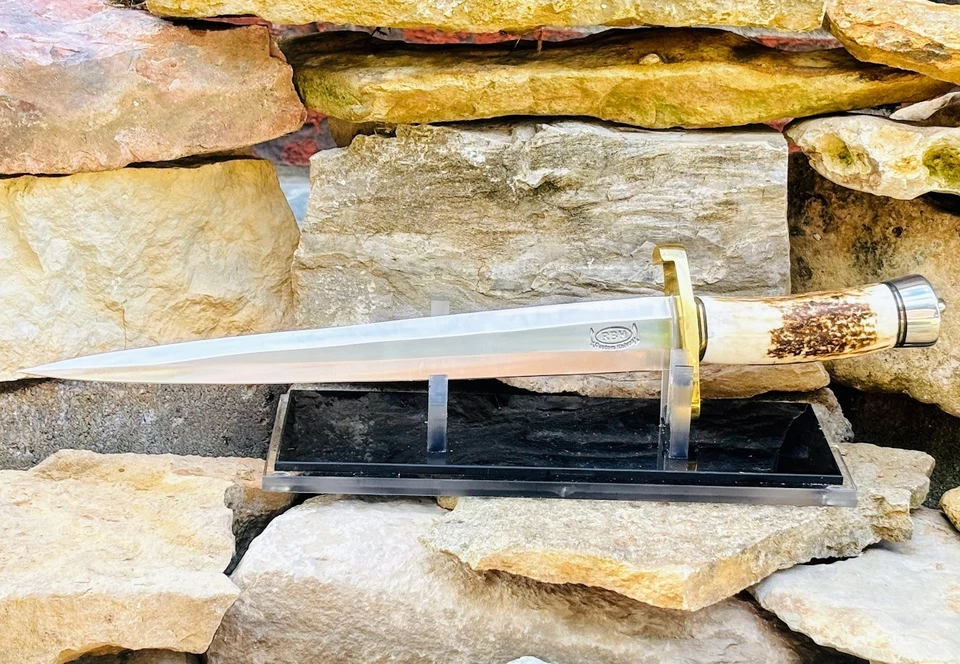 RBH CUSTOM KNIVES Large Fixed Blade Stileto Toothpick KNIFE Bone Handle MADE USA - Image 3 of 4