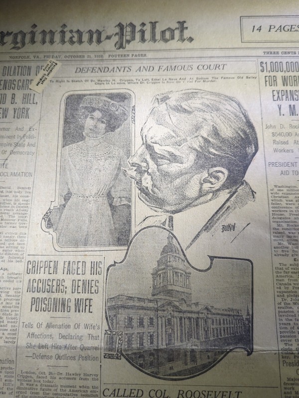 OCT 21, 1910 NEWSPAPER PAGE #2302- DR H.H. CRIPPEN DENIES POISONING HIS WIFE