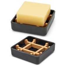 Bamboo Soap Dishes for Bar Soap Holders for Shower with Drainage for Bathroom...