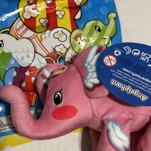 POP ART SOFT ELEPHANT ANGEL Angelphant 5” - 6”BEAN BAG PLUSH Pink Wings Halo - Picture 4 of 5