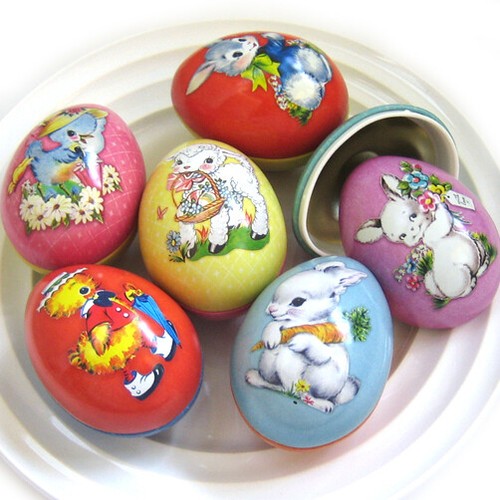 EASTER EGG TIN BOX Retro Vintage Bunny Flower Kids Party Accessory Storage Gift - Picture 19 of 24