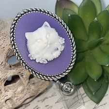 Cat Kitten Purple White Lanyard Unisex Retractable Reel ID Card Badge Holder