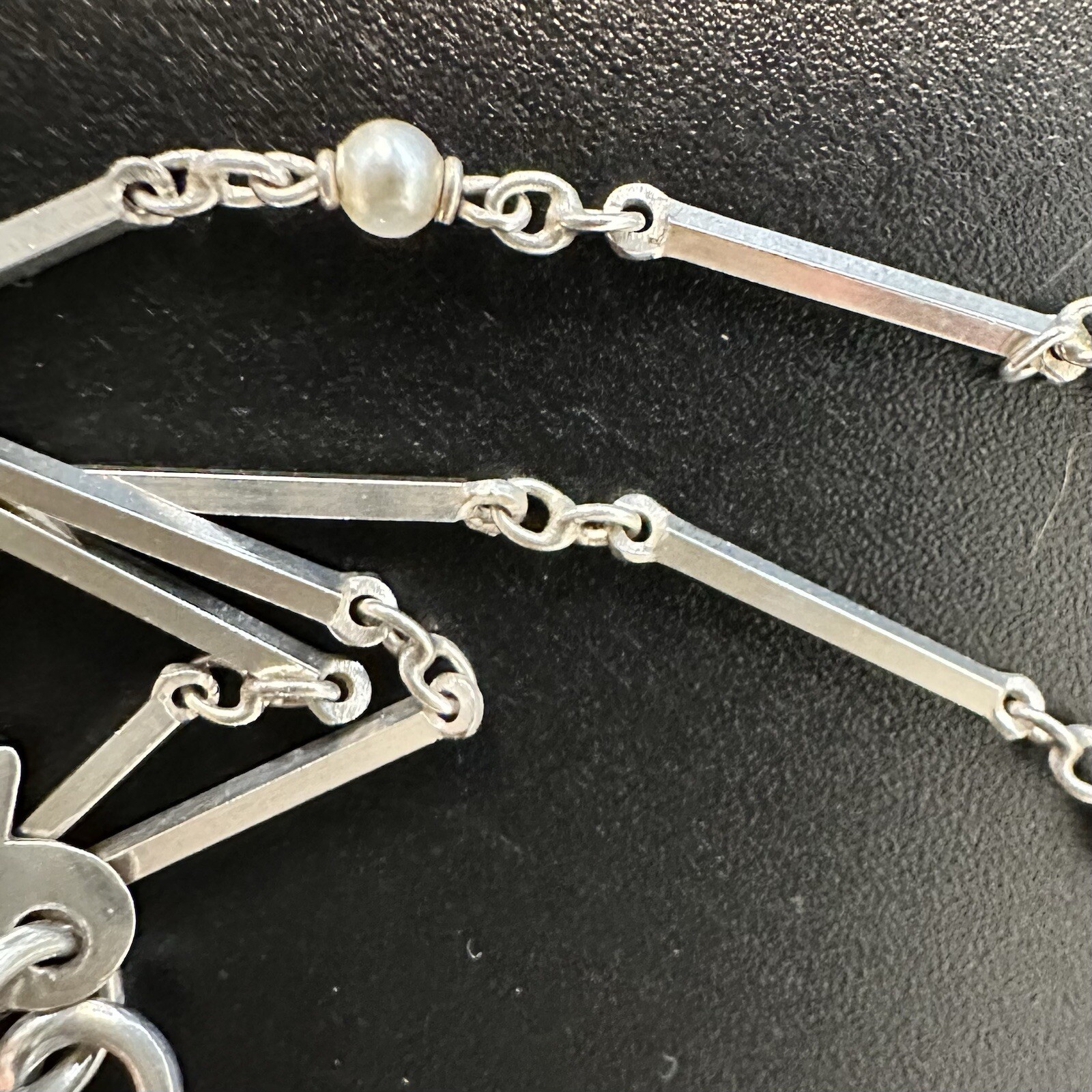 ANTIQUE ESTATE 800 SILVER CHATELAINE NECKLACE 27” w/ STERLING IHN CROSS PENDANT