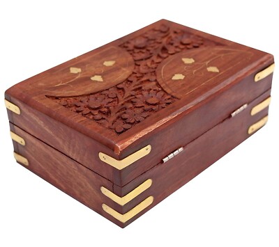 Wooden Jewellery Box for Women Hand Carved Gift Items 6 inches US