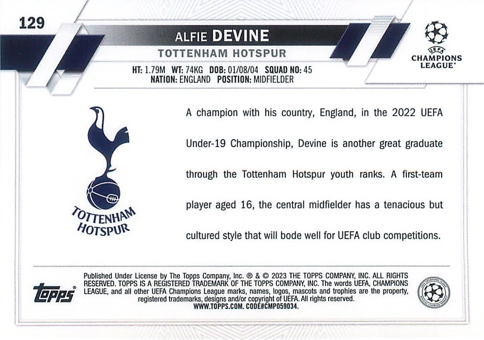 2022-23 Topps UEFA Club Competitions - #129 Alfie Devine (RC) - Image 2 of 2