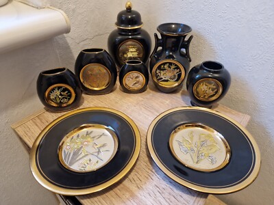 The art of chokin 24k Gold Vase Teller 8 Stück selten Sammler Konvolut Restposten sehr guter Zustand