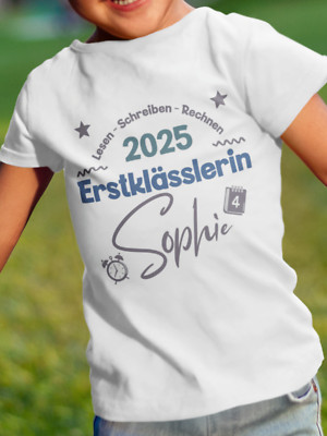 Schulkind 2025 T-Shirt personalisiert mit Name, Einschulungsshirt Mädchen Shirt