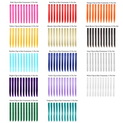 11pcs Single Color 21'' Straight Party Clip In Synthetic Hair Extensions Cosplay