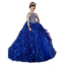 Girls Kids Pageant Ruffle Organza Princess Ball Gowns For Wedding Party