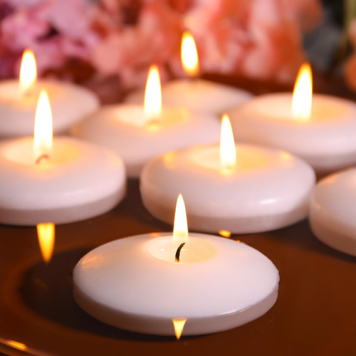 48 Pack White Floating Candles 3 Inch Unscented 10 Hour Burn for Centerpieces