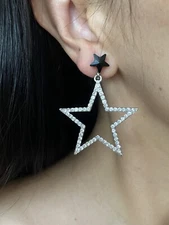 Big Star Cz Clip On Earrings,Star Silve Clip On Earrings,Chunky Clip on Earrings