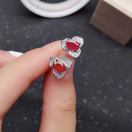 Natural Ruby Stud Earrings 925 Sterling Silver, Mozambique Ruby Earrings