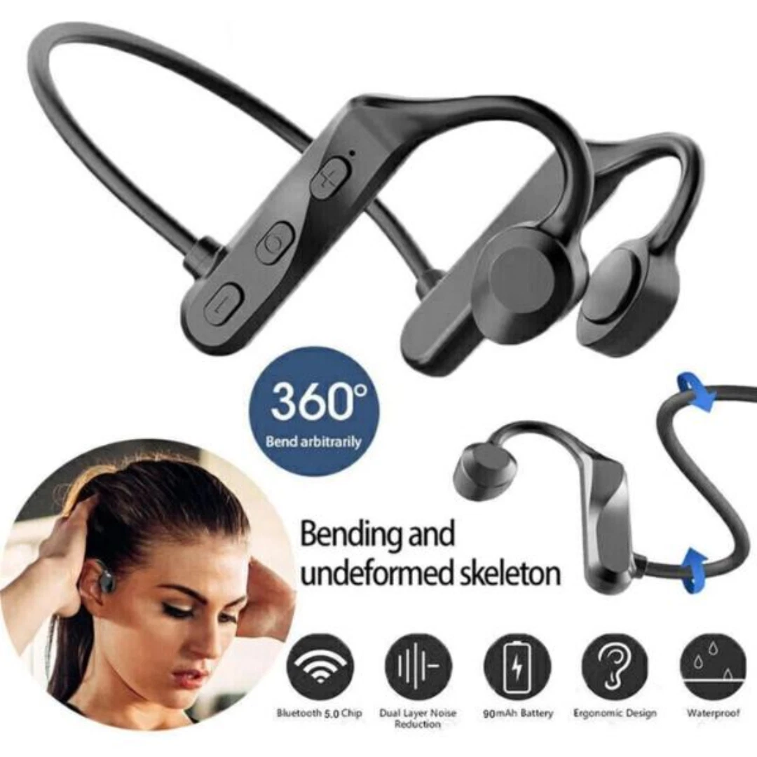Bone Conduction Headphones Bluetooth 5.2 Wireless Open-Ear Earbuds Sport Headset - Picture 1 of 9