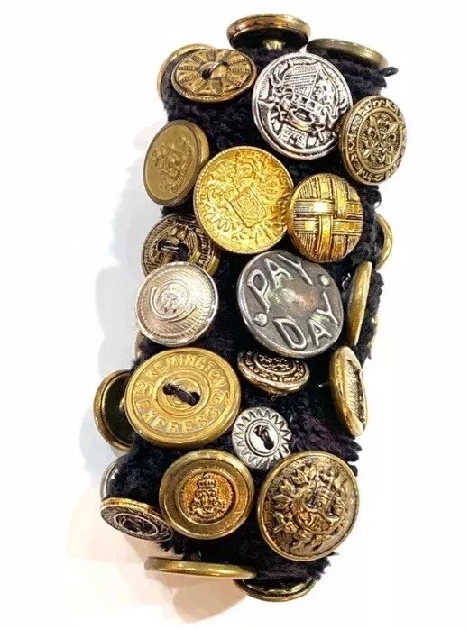 Antique Button Collection – 39 Unique Buttons Mounted on Arm Sweatband, Vintage - Image 3 of 4