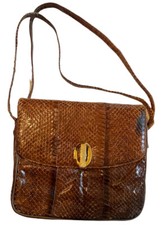 Vintage Brown Genuine Snakeskin Purse Shoulder Bag Unique 9  X 8  