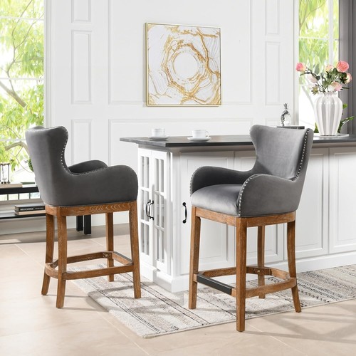 Jennifer Taylor HomeBlake Modern 26" Counter-Height Velvet Barstool Armrest Grey