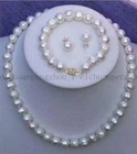 Real Natural 7-8mm White Cultured Pearl Necklace Bracelet Earring Set 18'' 7.5''