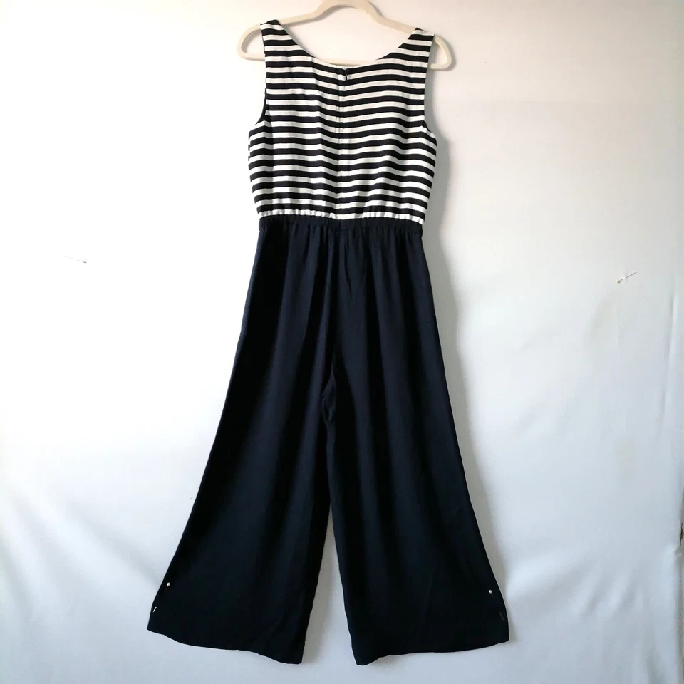 Mono para mujer Talbots azul marino blanco a rayas sin mangas pierna ancha talla 4 Foto 4 de 4