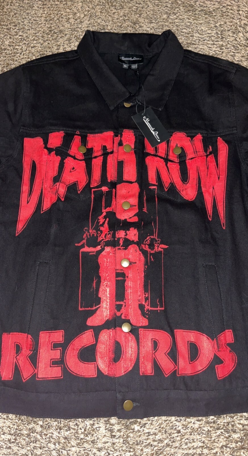 FILA Camicia lunga nuova diciannovesima lettera Death Row Records bottoni (XL) Tupac Snoop RARA