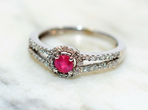 Natural Ruby & Diamond Ring 10K Solid White Gold .57tcw Ruby Engagement Ring - Picture 8 of 12