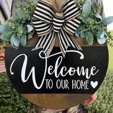 Welcome Sign Front Door Funny Hanger Rustic Farmhouse Wall Hanging Decor Scene