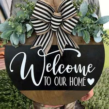 Welcome Sign Front Door Funny Hanger Rustic Farmhouse Wall Hanging Decor Scene