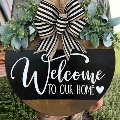 Welcome Sign Front Door Funny Hanger Rustic Farmhouse Wall Hanging Decor Scene