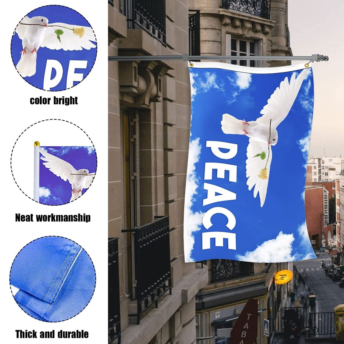 DecrPlus Friedenstauben-Flagge – 90 X 152 Cm, HD-Druck Auf Polyester, Für Innen & Außen, Paraden & Deko