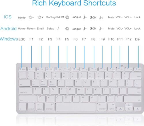 Bluetooth Mini Keyboard Wireless For ISO Windows Android Super Slim White Black - Picture 4 of 16
