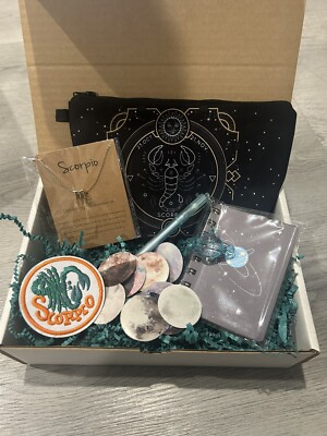 Scorpio Zodiac Gift Set With Necklace Bag Patch Pen Notebook And Stickers