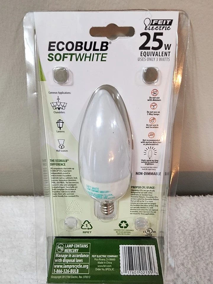(4) FEIT ELECTRIC Ecobulb Soft White 25w Equivalent 3w Usage 120 Lumens *NEW* - Image 3 of 3