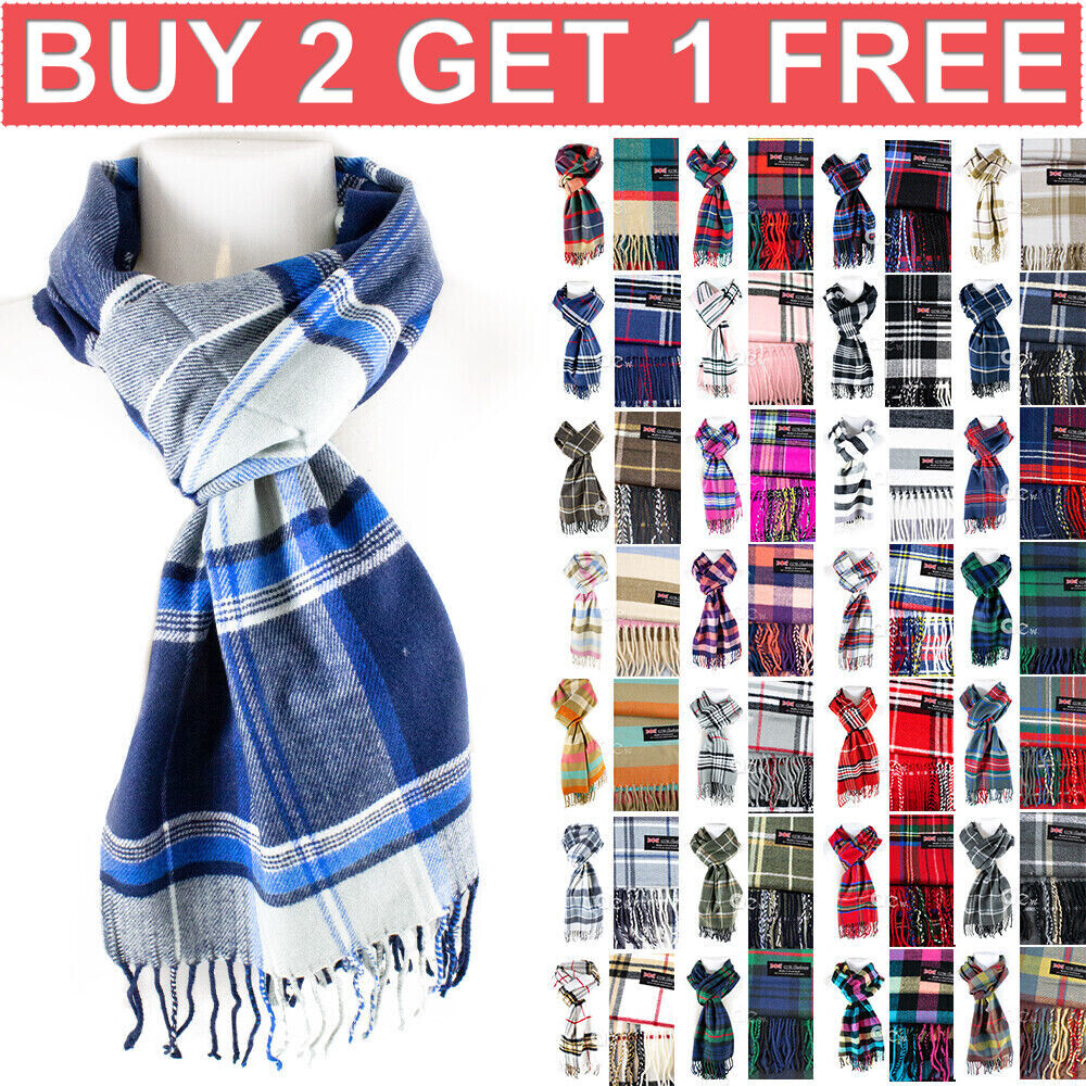 Mens Womens Winter Warm SCOTLAND Made 100% CASHMERE Scarf Scarves Plaid Wool