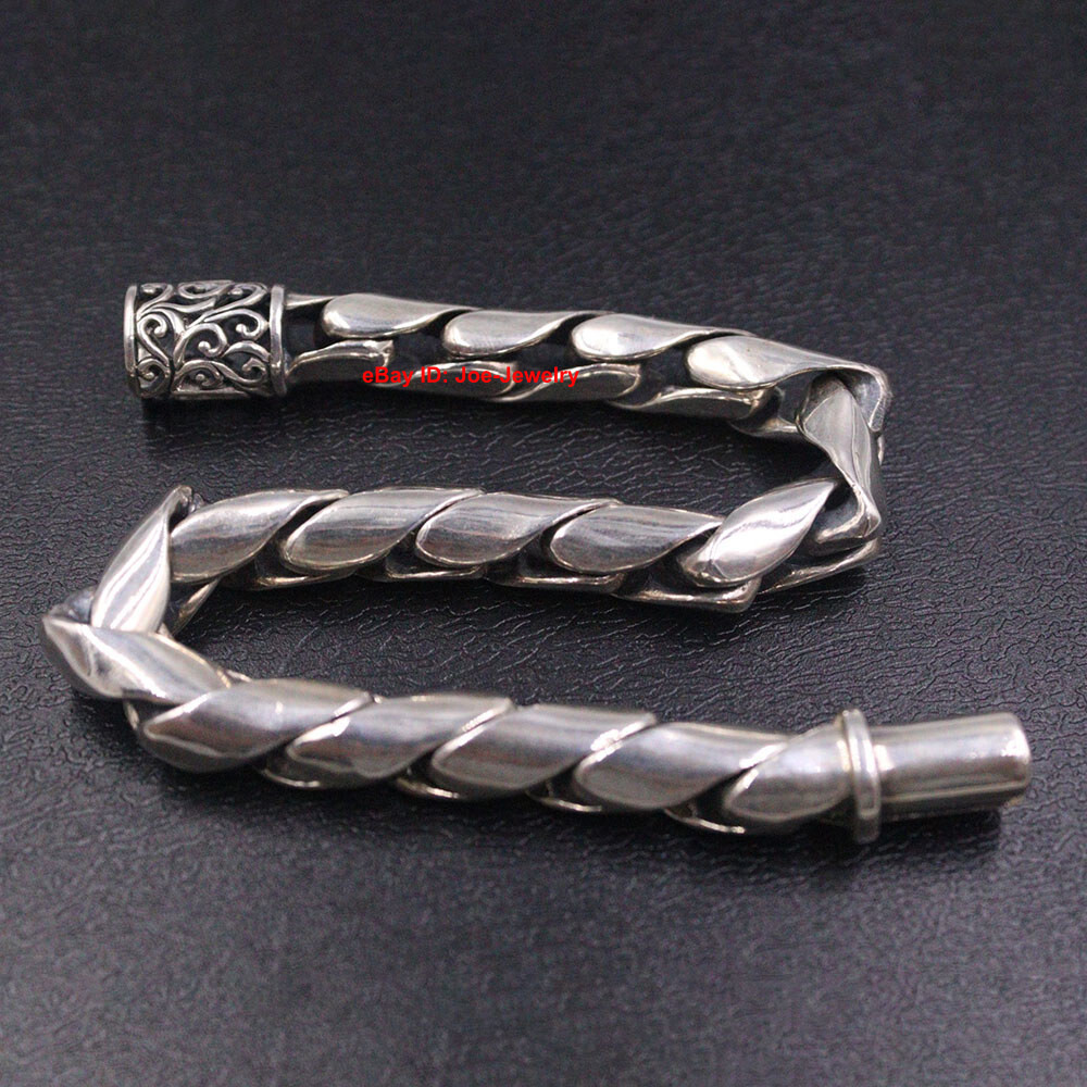 Pure 925 Sterling Silver Bracelet 8.5mm Round Link Men's