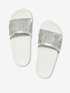 silver pink slides