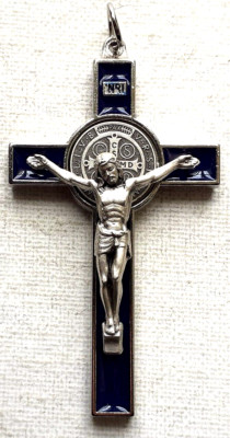 ST BENEDIKT KRUZIFIX BLAU EMAILLE Metall 3''