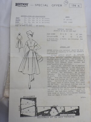 BestWay Schnittmuster 174K 50er Jahre Kleid Oberweite 34 unbenutzt 