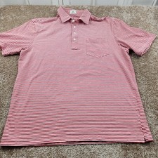 Johnnie O Polo Shirt Mens Large Red Striped Short Sleeve Preppy Surf Pocket