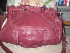 Treesje Burgundy Red Gorgeous Heavy Leather Shoulder Bag Tote Boho Soho #79