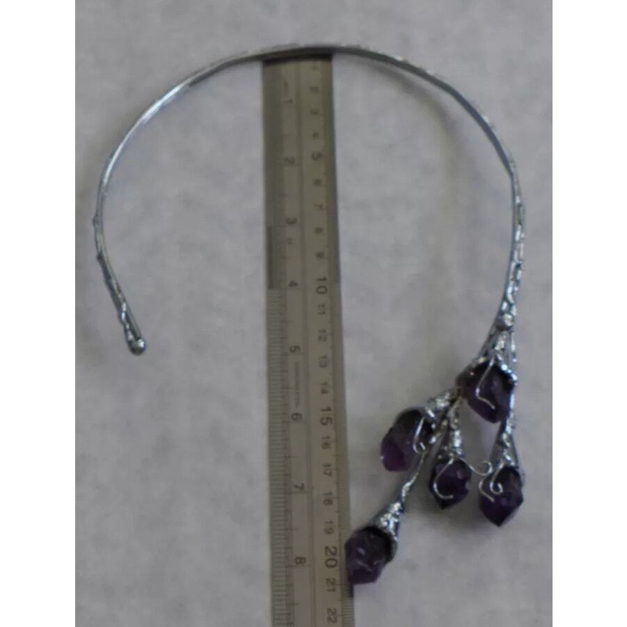 Silver Tone Artisan Amethyst Statement Collar Nec… - image 3