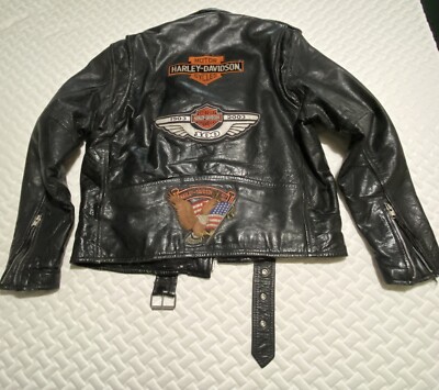 VTG Highway One Black Motorcycle Jacket Men's L Biker Harley Davidson patches