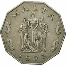 [#464986] Coin, Malta, 50 Cents, 1972, British Royal Mint, MS(63), Copper-nickel