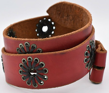 Genuine Leather Belt Size 36  Red Leather Laces Floral Design Western Boho Joed