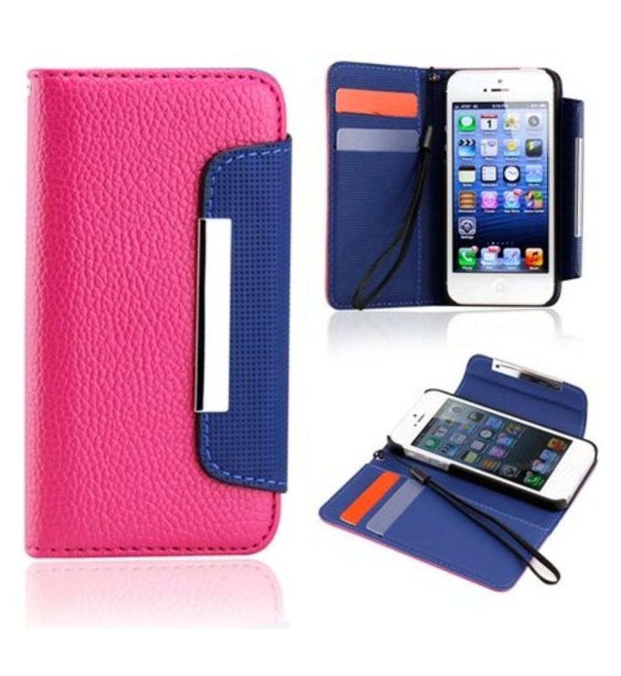 Hot Pink Blue Wallet PU Leather Card Holder Magnetic Flip Case for