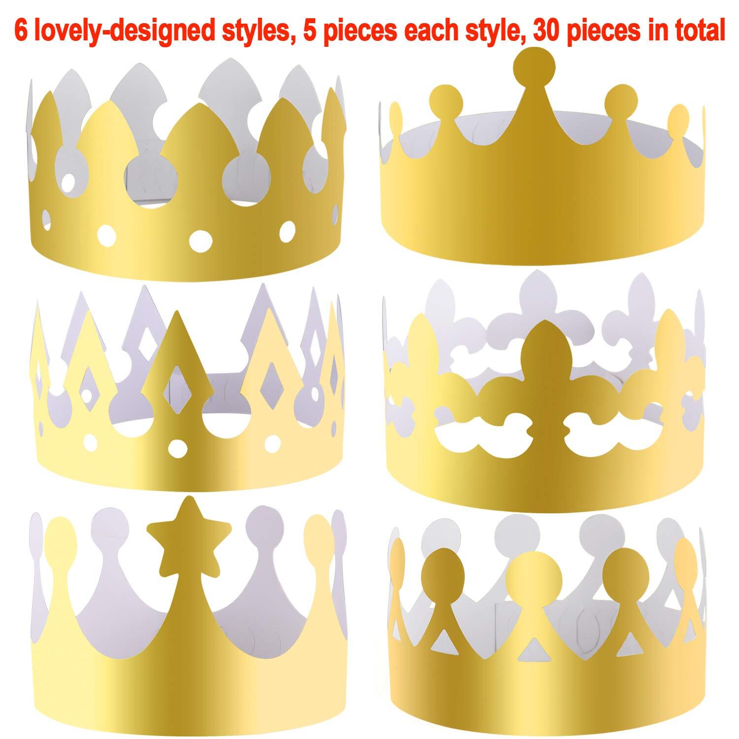 SIQUK 30 Pieces Paper Crowns Gold Party Crown Paper King Hats for Party ...