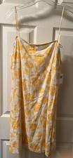 Old Navy Sun Dress Womens Large Linen Rayon Yellow Floral Summer NWT Midi